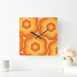 Horloge Carrée Orange Gras Fleur Sauvage Y2K Décoration de Maison