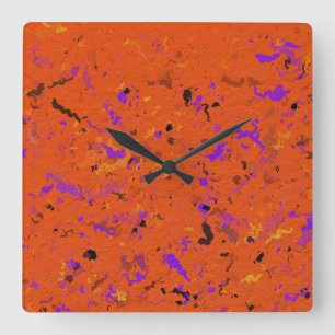 Horloge Carrée Orange, jaune, Purple and Black Abstract