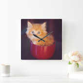 Horloge Carrée Orange Kitten (Maison)