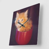 Horloge Carrée Orange Kitten (Angle)
