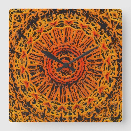 Horloge Carrée Orange, Noir et Jaune Abstrait (Recto)