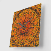 Horloge Carrée Orange, Noir et Jaune Abstrait (Angle)