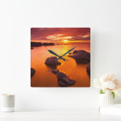 Horloge Carrée Orange seascape, sunset, Californie (Maison)