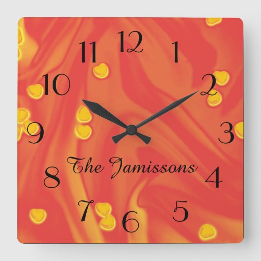 Horloge Carrée Orange with Small Yellow Hearts, nom (Recto)