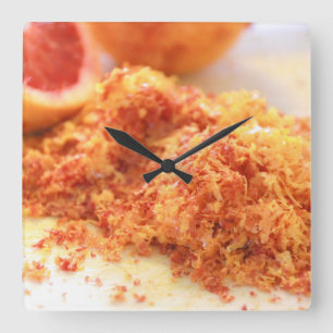 Horloge Carrée Oranges sanguines d'agrumes juteux et zeste