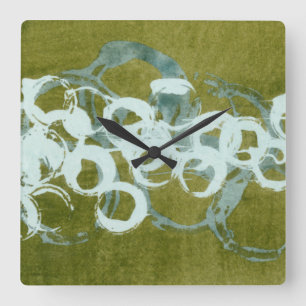 Horloge Carrée Orbes vertes I