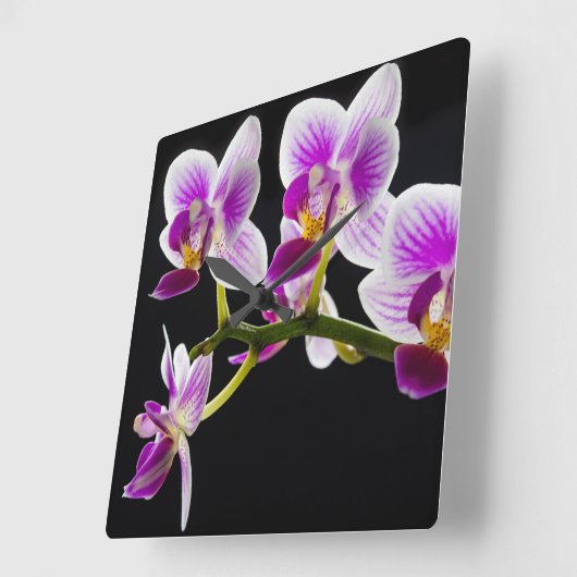 Horloge Carrée Orchidée blanche et violette (Angle)