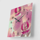 Horloge Carrée Orchidée rose (Angle)