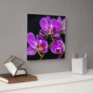 Horloge Carrée Orchidée violette