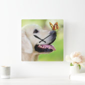 Horloge Carrée Oreiller À Lancer Du Labrador Et Du Papillon (Maison)