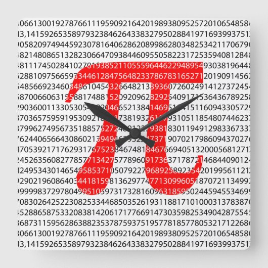 Horloge Carrée Original red number pi day mathematical symbol (Recto)