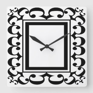 Horloge Carrée Ornate Black and White Framed Clock