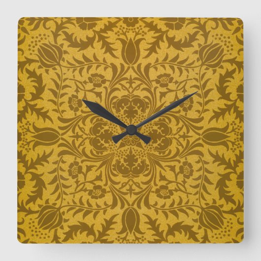 Horloge Carrée Ornate gold floral pattern with symmetrical (Recto)
