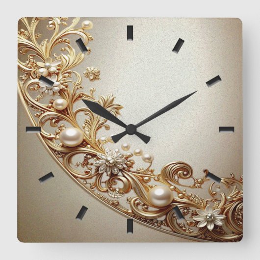 Horloge Carrée Ornate Gold Flourish Wall Clock (Recto)