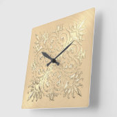Horloge Carrée Ornate Or Embossé Look Numéros romains (Angle)
