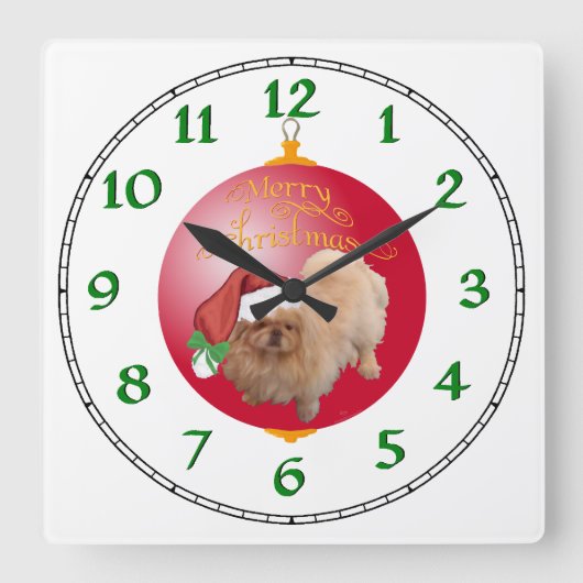 Horloge Carrée Ornement de Noël Pékinois (Recto)