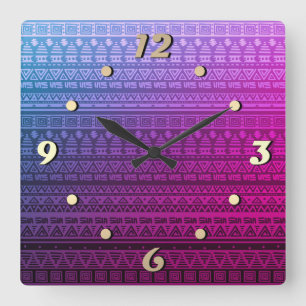 Horloge Carrée Ornement ethnique Brown