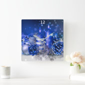 Horloge Carrée Ornements de Noël bleus et bougies (Maison)