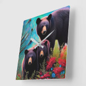 Horloge Carrée Ours de Momma et petits (Angle)