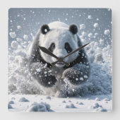 Horloge Carrée Ours De Panda Courir Dans La Neige (Recto)