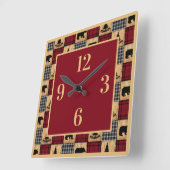 Horloge Carrée Ours en carreaux de Buffalo rustiques Arbres Bois (Angle)