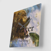 Horloge Carrée Ours foi chrétienne La prière change tout (Angle)