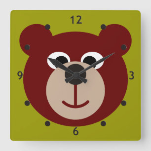 Horloge Carrée Ours Souriant Teddy