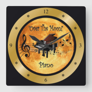 Horloge Carrée "Over the Moon"~ Piano ~ Échelle musicale ~ * ~ ~