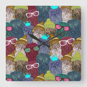 Horloge Carrée Owl in crown