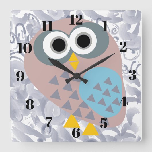 Horloge Carrée Owl with watercolor grey (Recto)