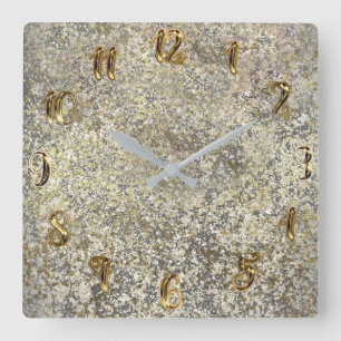 Horloge Carrée Paillettes dorées Craquelé Moderne Chic Luxe Étinc