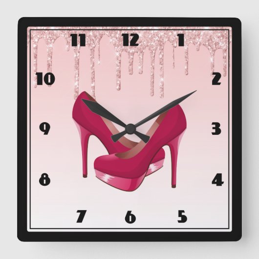 Horloge Carrée Paillettes Pink Dripping (Recto)