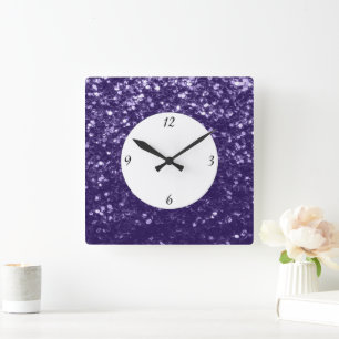 Horloge Carrée Paillettes violet foncé ultra violet scintillement