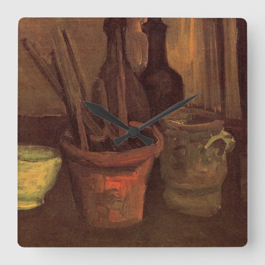 Horloge Carrée Paintbrusks Still Life en Pot par Vincent van Gogh (Recto)