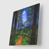 Horloge Carrée Painted Moonlit Path in the Woods Acrylique (Angle)