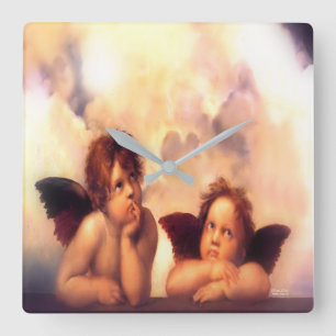 Horloge Carrée Paire d'anges Putti