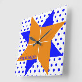 Horloge Carrée Pale Star- Orange & Bleu (Angle)