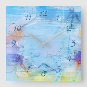 Horloge carrée palette de peinture bleue