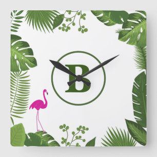 Horloge Carrée Palm Leaves monogrammed Acrylic Wall Clock