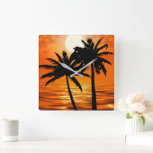 Horloge Carrée Palm Tree Sunset Tropical Murs Horaires (Maison)