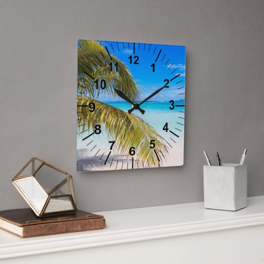 Horloge Carrée Palm Trees Beach Theme Wall Clock (Bureau)