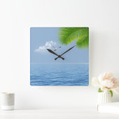 Horloge Carrée Palme tropicale sur l'eau (Maison)