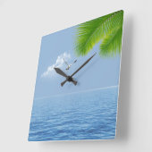 Horloge Carrée Palme tropicale sur l'eau (Angle)