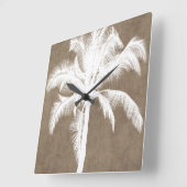 Horloge Carrée Palmier Tropical Hawaiien Rétro Silhouette Blanc (Angle)