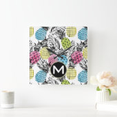 Horloge Carrée Palmiers à grains d'ananas | Monogramme (Maison)