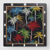 Horloge Carrée Palmiers colorés Noir (Recto)