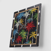 Horloge Carrée Palmiers colorés Noir (Angle)