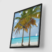 Horloge Carrée Palmiers pittoresques sur une plage tropicale (Angle)