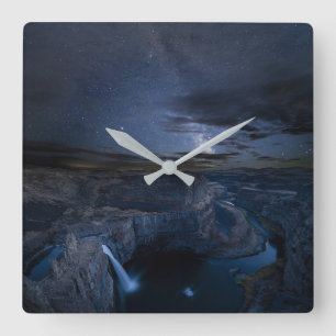 Horloge Carrée Palouse Falls Park & Milky Way   Washington State