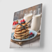 Horloge Carrée Pancakes and Milk (Angle)